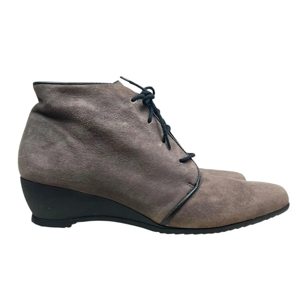 Munro Womens Kara Ankle‎ Boots Suede Low Wedge Heel Square Toe Taupe Sz 8M